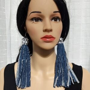 Handmade Denim tassel earrings